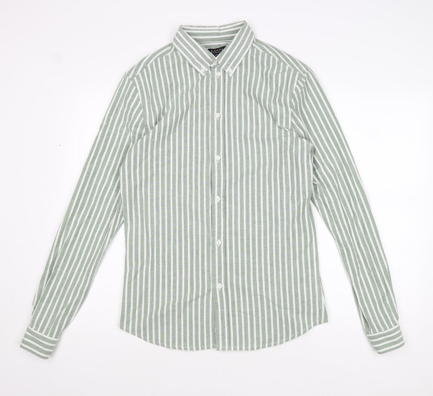 Mens UK Size M Boohoo Green  Button-Up Long Sleeve Casual Shirt