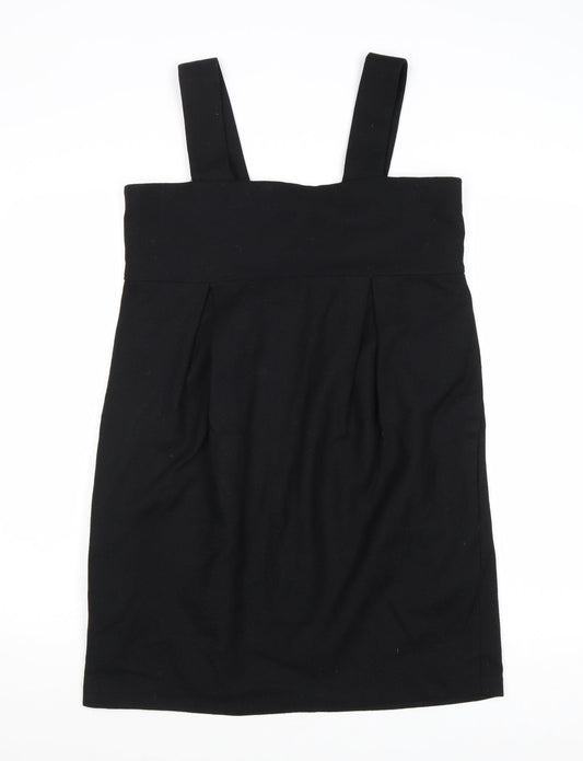 H&M Womens Black Wool Pinafore/Dungaree Dress Size 10 Square Neck Zip