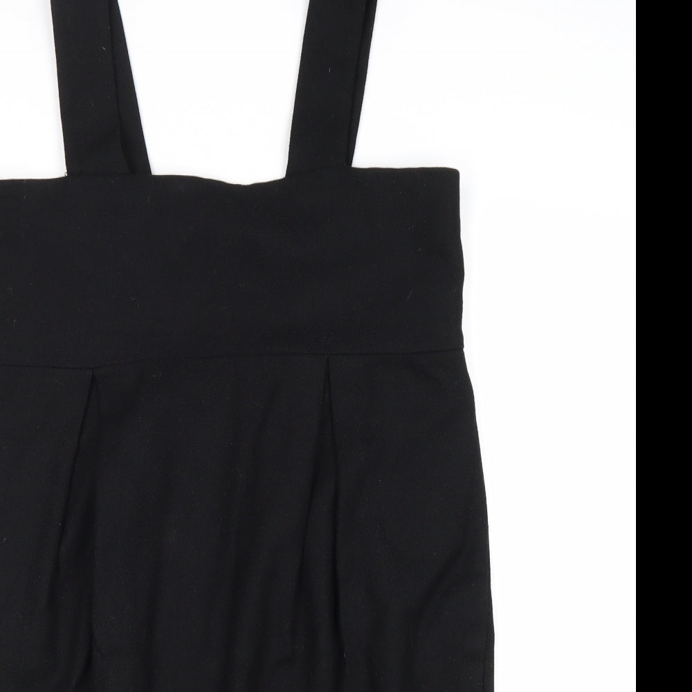 H&M Womens Black Wool Pinafore/Dungaree Dress Size 10 Square Neck Zip