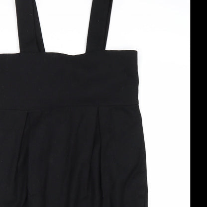 H&M Womens Black Wool Pinafore/Dungaree Dress Size 10 Square Neck Zip