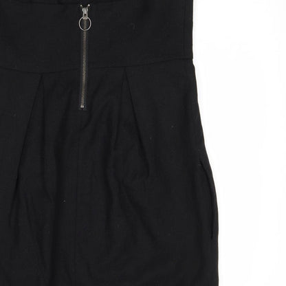 H&M Womens Black Wool Pinafore/Dungaree Dress Size 10 Square Neck Zip