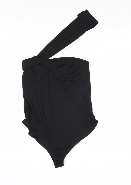 PRETTYLITTLETHING Womens Black Polyester Bodysuit One-Piece Size 10 Pullover