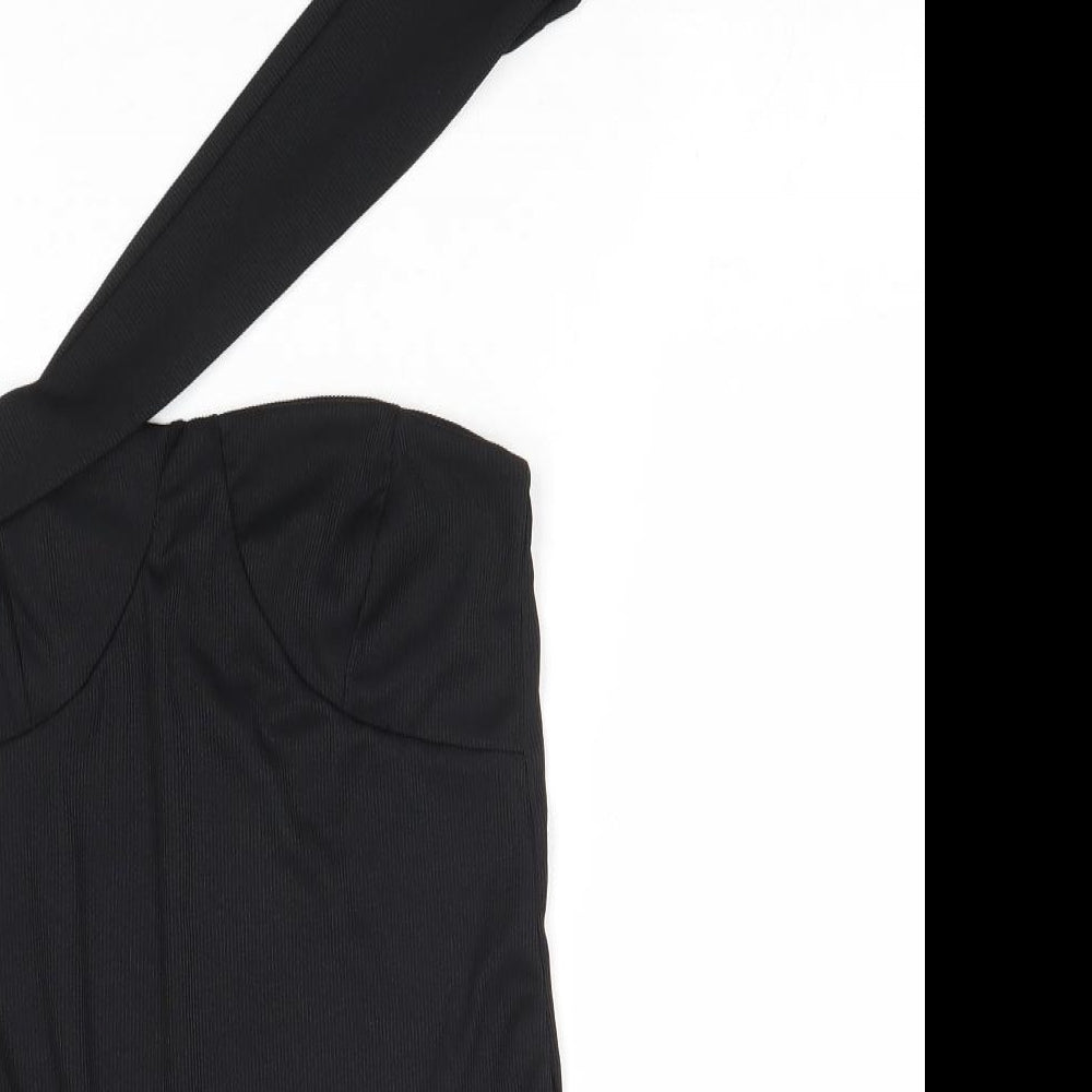 PRETTYLITTLETHING Womens Black Polyester Bodysuit One-Piece Size 10 Pullover