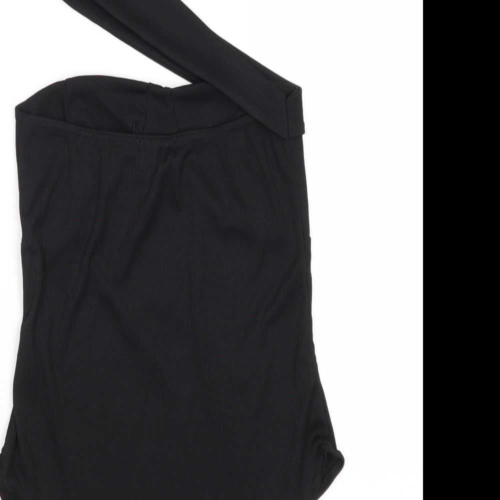 PRETTYLITTLETHING Womens Black Polyester Bodysuit One-Piece Size 10 Pullover