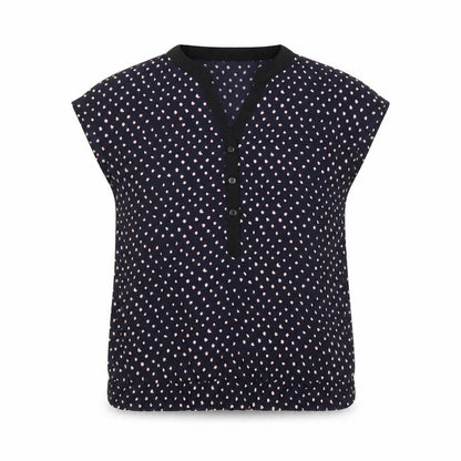 Iora Womens Blue Polka Dot Polyester Basic Blouse Size S V-Neck