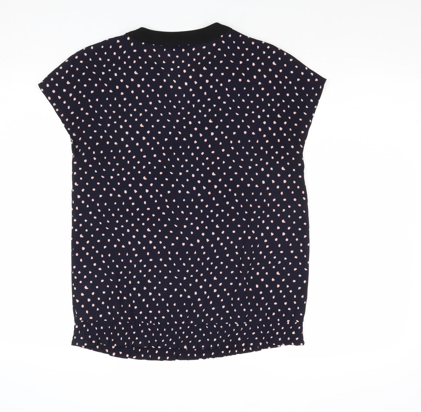 Iora Womens Blue Polka Dot Polyester Basic Blouse Size S V-Neck