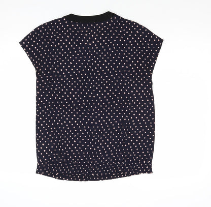 Iora Womens Blue Polka Dot Polyester Basic Blouse Size S V-Neck