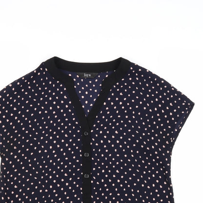Iora Womens Blue Polka Dot Polyester Basic Blouse Size S V-Neck