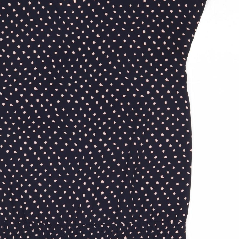 Iora Womens Blue Polka Dot Polyester Basic Blouse Size S V-Neck