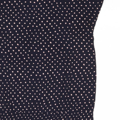 Iora Womens Blue Polka Dot Polyester Basic Blouse Size S V-Neck