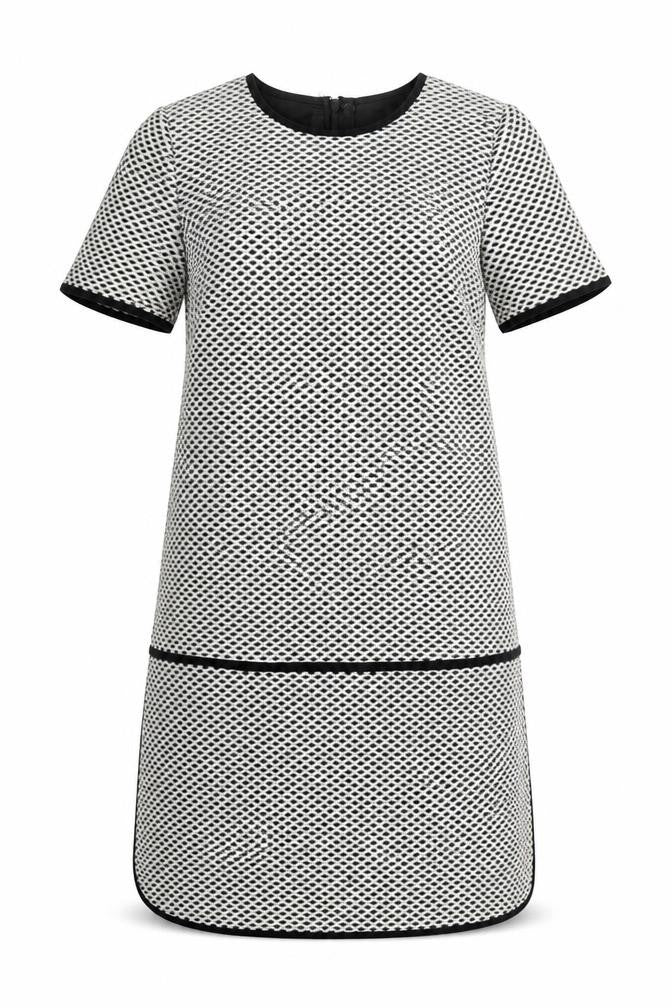 Marks and Spencer Womens Grey Geometric Polyester Shift Size 12 Boat Neck Zip