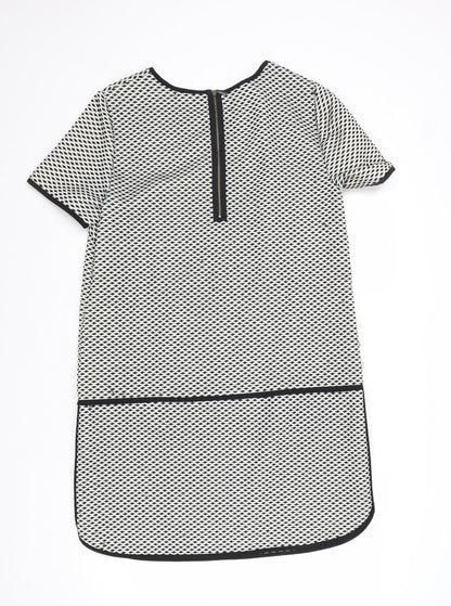 Marks and Spencer Womens Grey Geometric Polyester Shift Size 12 Boat Neck Zip