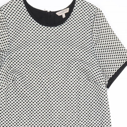 Marks and Spencer Womens Grey Geometric Polyester Shift Size 12 Boat Neck Zip