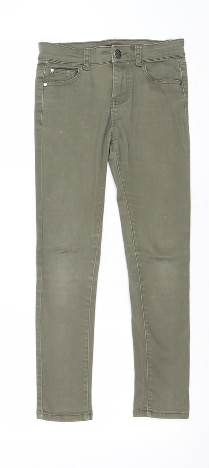 M&Co Girls Green Cotton Skinny Jeans Size 9 Years Regular Zip