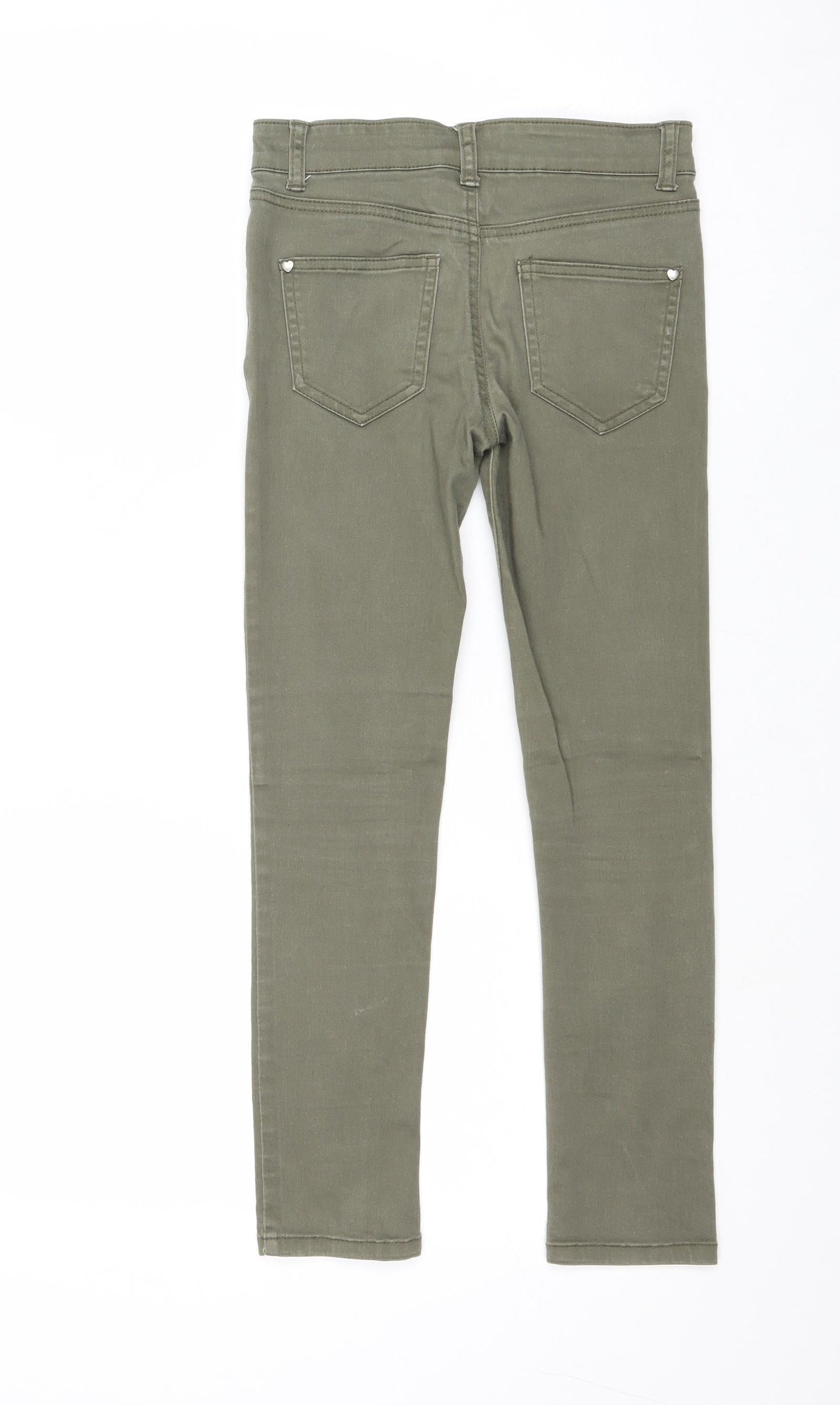 M&Co Girls Green Cotton Skinny Jeans Size 9 Years Regular Zip