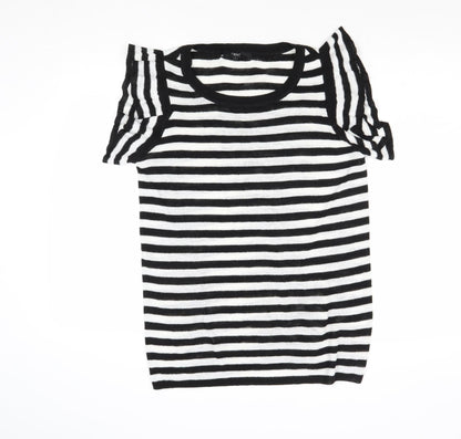 NEXT Womens Black Round Neck Striped Acrylic Pullover Jumper Size 12