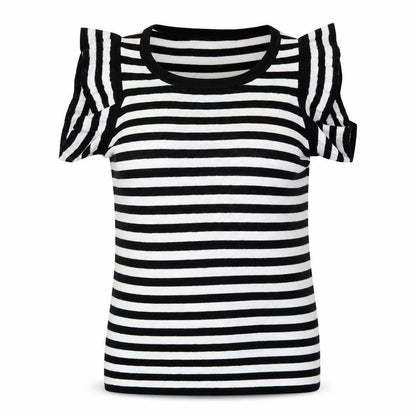 NEXT Womens Black Round Neck Striped Acrylic Pullover Jumper Size 12