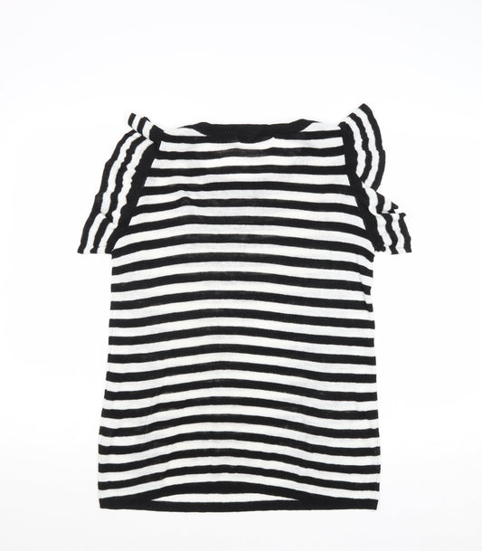 NEXT Womens Black Round Neck Striped Acrylic Pullover Jumper Size 12