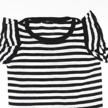 NEXT Womens Black Round Neck Striped Acrylic Pullover Jumper Size 12