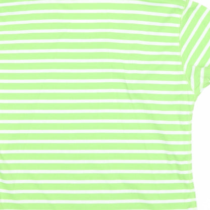 //text.. Womens Green Striped Polyester Basic T-Shirt Size L Round Neck