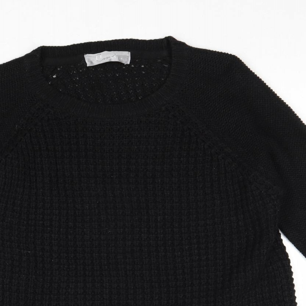 CMB Womens Black Round Neck Acrylic Pullover Jumper Size 12
