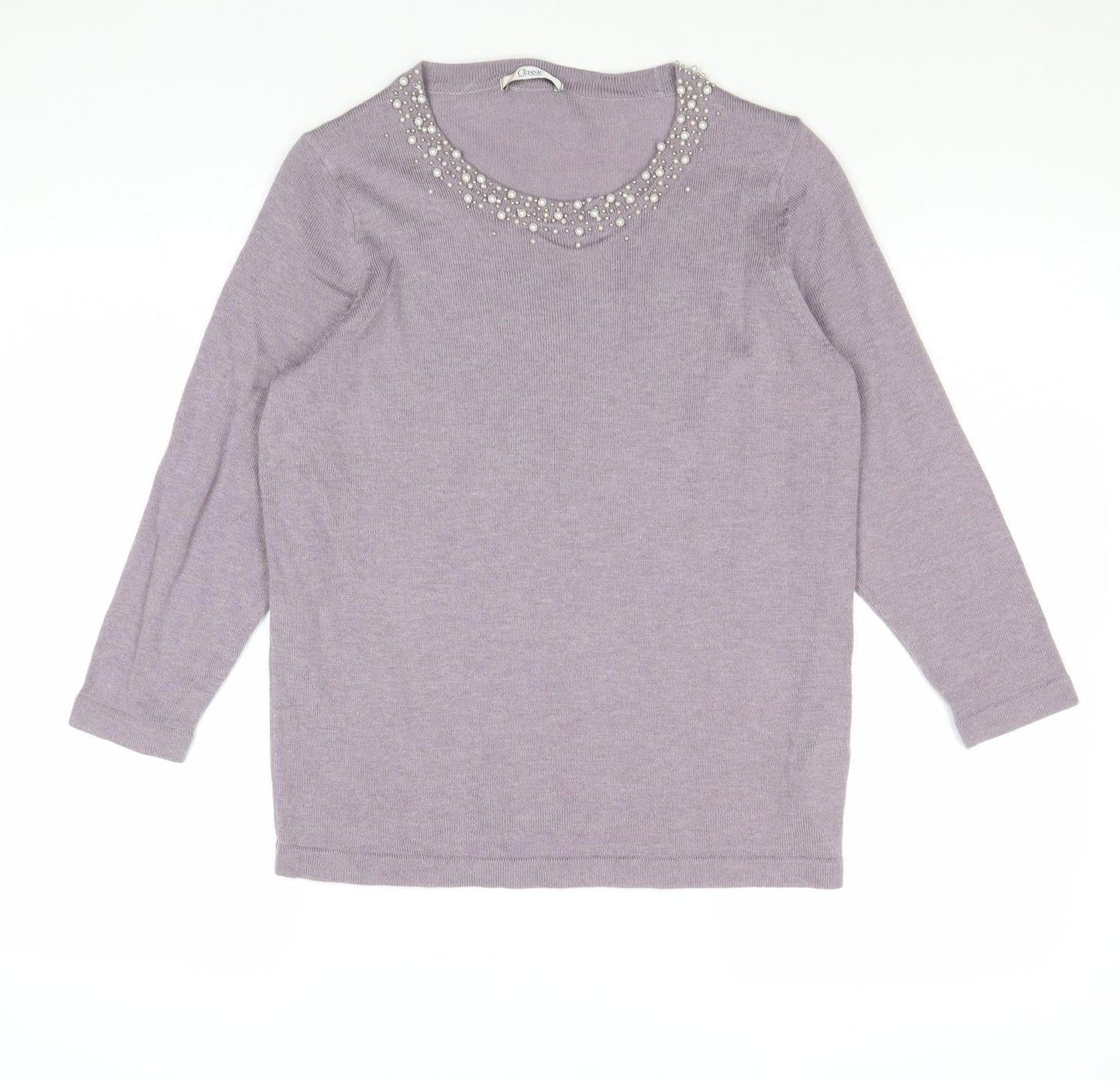 Classic Womens Purple Round Neck Acrylic Pullover Jumper Size 12