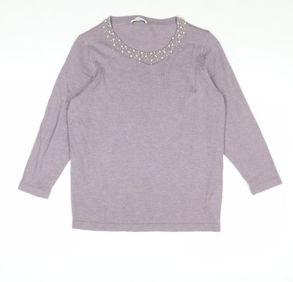 Classic Womens Purple Round Neck Acrylic Pullover Jumper Size 12