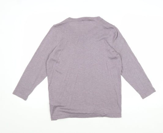 Classic Womens Purple Round Neck Acrylic Pullover Jumper Size 12