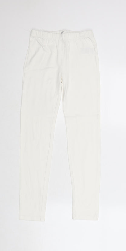Gap Girls White Cotton Jogger Trousers Size L Regular Pullover - Leggings
