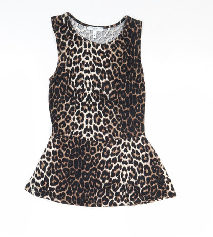 New Look Womens Brown Animal Print Polyester Basic Tank Size 8 Boat Neck - Leopard Print