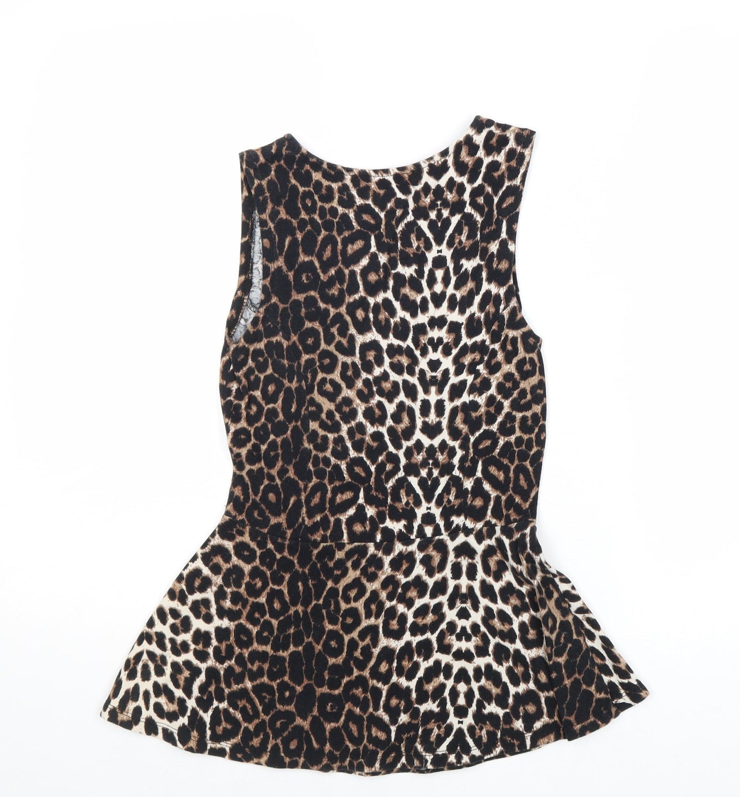 New Look Womens Brown Animal Print Polyester Basic Tank Size 8 Boat Neck - Leopard Print
