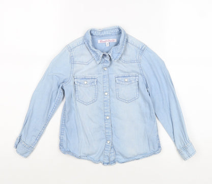 Loved & Found Girls Blue Cotton Basic Button-Up Size 5 Years Collared Snap