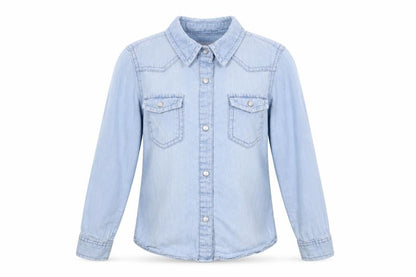 Loved & Found Girls Blue Cotton Basic Button-Up Size 5 Years Collared Snap