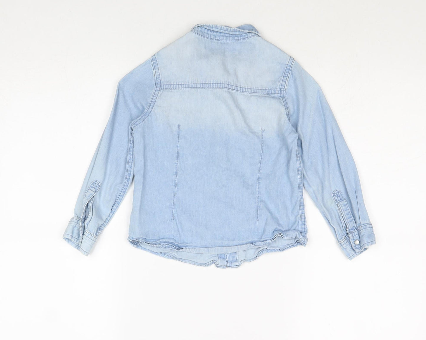 Loved & Found Girls Blue Cotton Basic Button-Up Size 5 Years Collared Snap