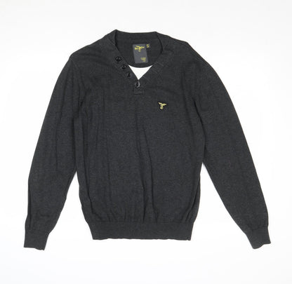 Le Breve Mens Grey V-Neck Cotton Pullover Jumper Size S Long Sleeve