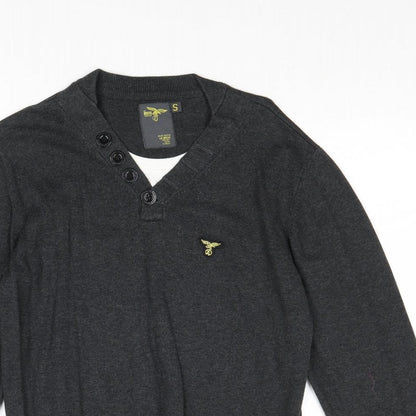 Le Breve Mens Grey V-Neck Cotton Pullover Jumper Size S Long Sleeve