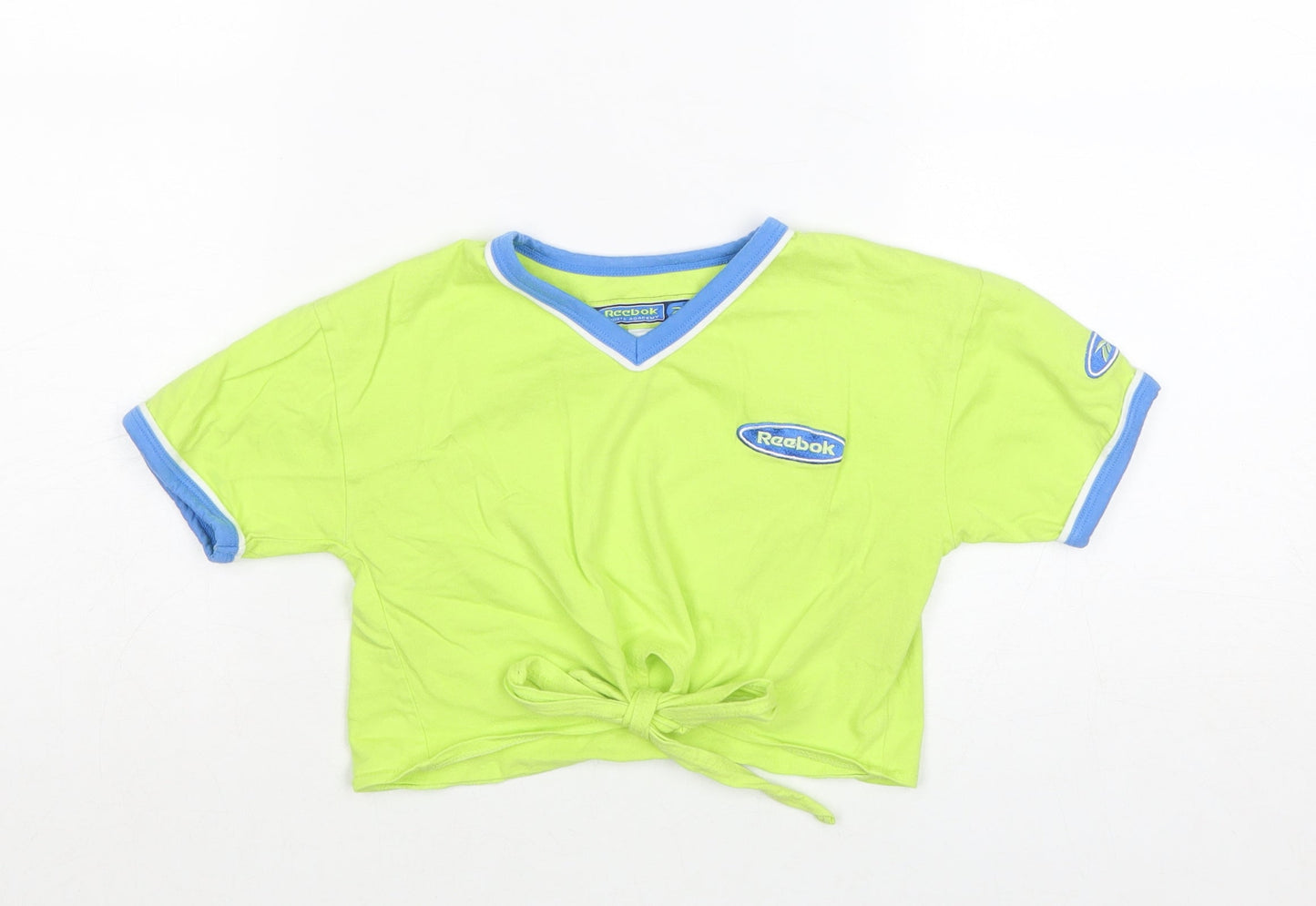 Reebok Girls Green Cotton Cropped T-Shirt Size 3-4 Years V-Neck Pullover