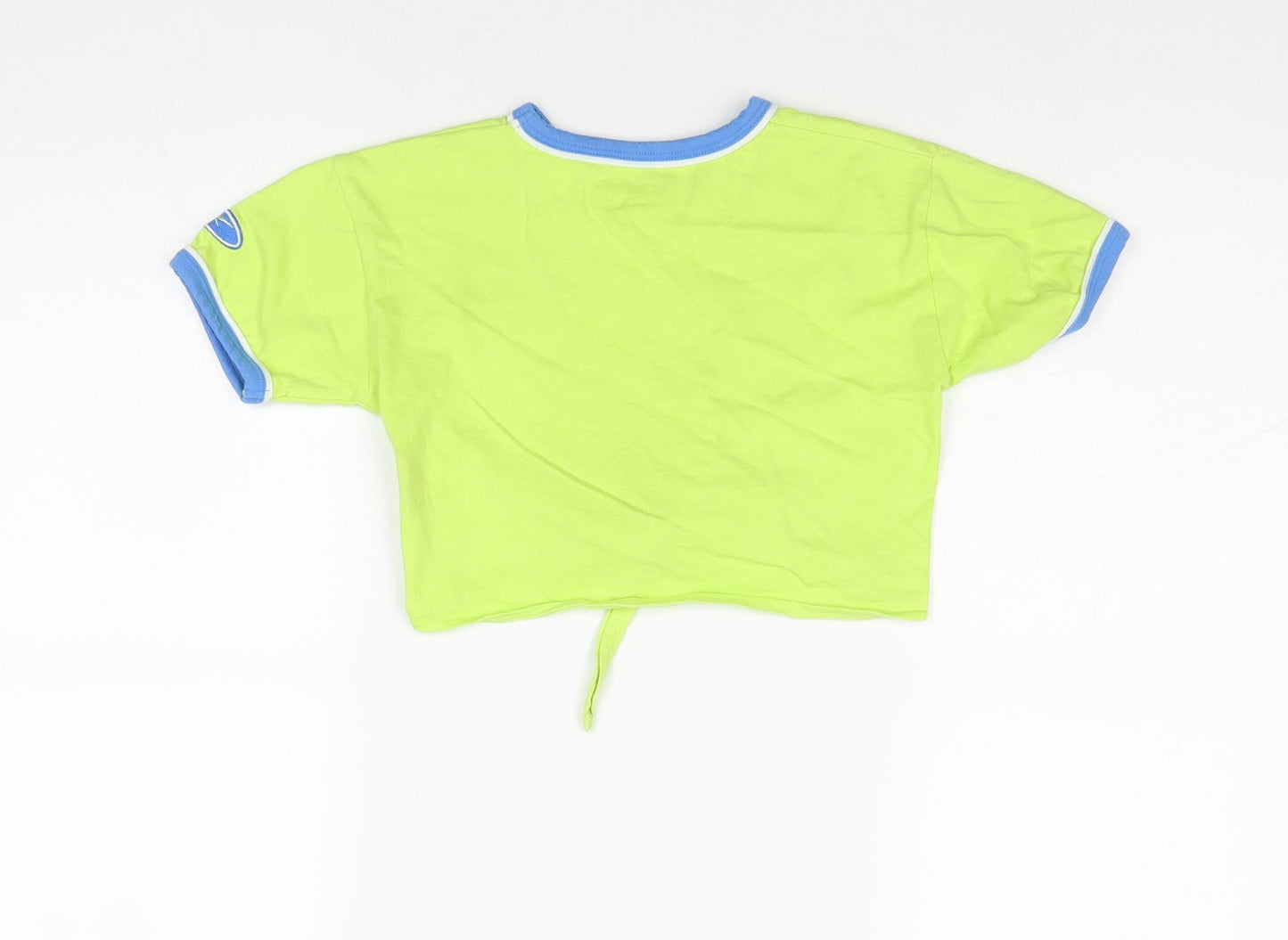 Reebok Girls Green Cotton Cropped T-Shirt Size 3-4 Years V-Neck Pullover