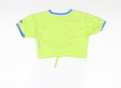 Reebok Girls Green Cotton Cropped T-Shirt Size 3-4 Years V-Neck Pullover