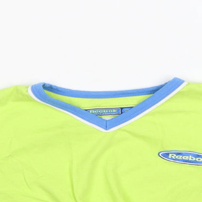 Reebok Girls Green Cotton Cropped T-Shirt Size 3-4 Years V-Neck Pullover
