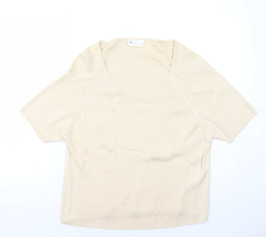 BHS Womens Beige Square Neck Cotton Pullover Jumper Size 20