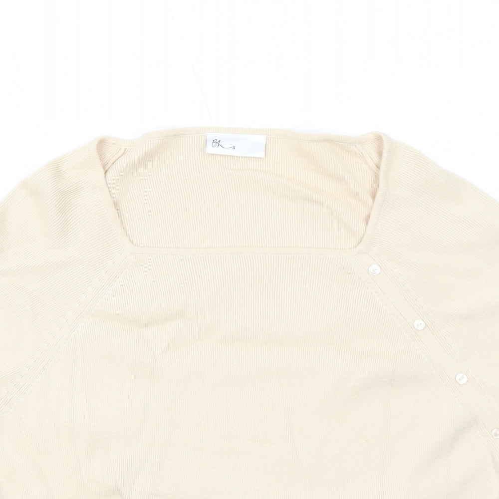 BHS Womens Beige Square Neck Cotton Pullover Jumper Size 20
