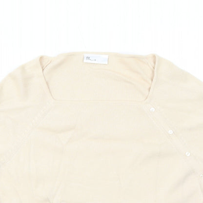 BHS Womens Beige Square Neck Cotton Pullover Jumper Size 20