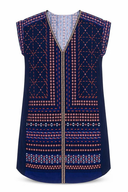 Oasis Womens Blue Geometric Viscose Shift Size M V-Neck Pullover