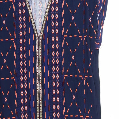 Oasis Womens Blue Geometric Viscose Shift Size M V-Neck Pullover