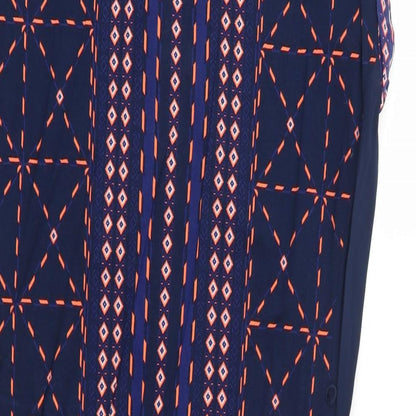 Oasis Womens Blue Geometric Viscose Shift Size M V-Neck Pullover