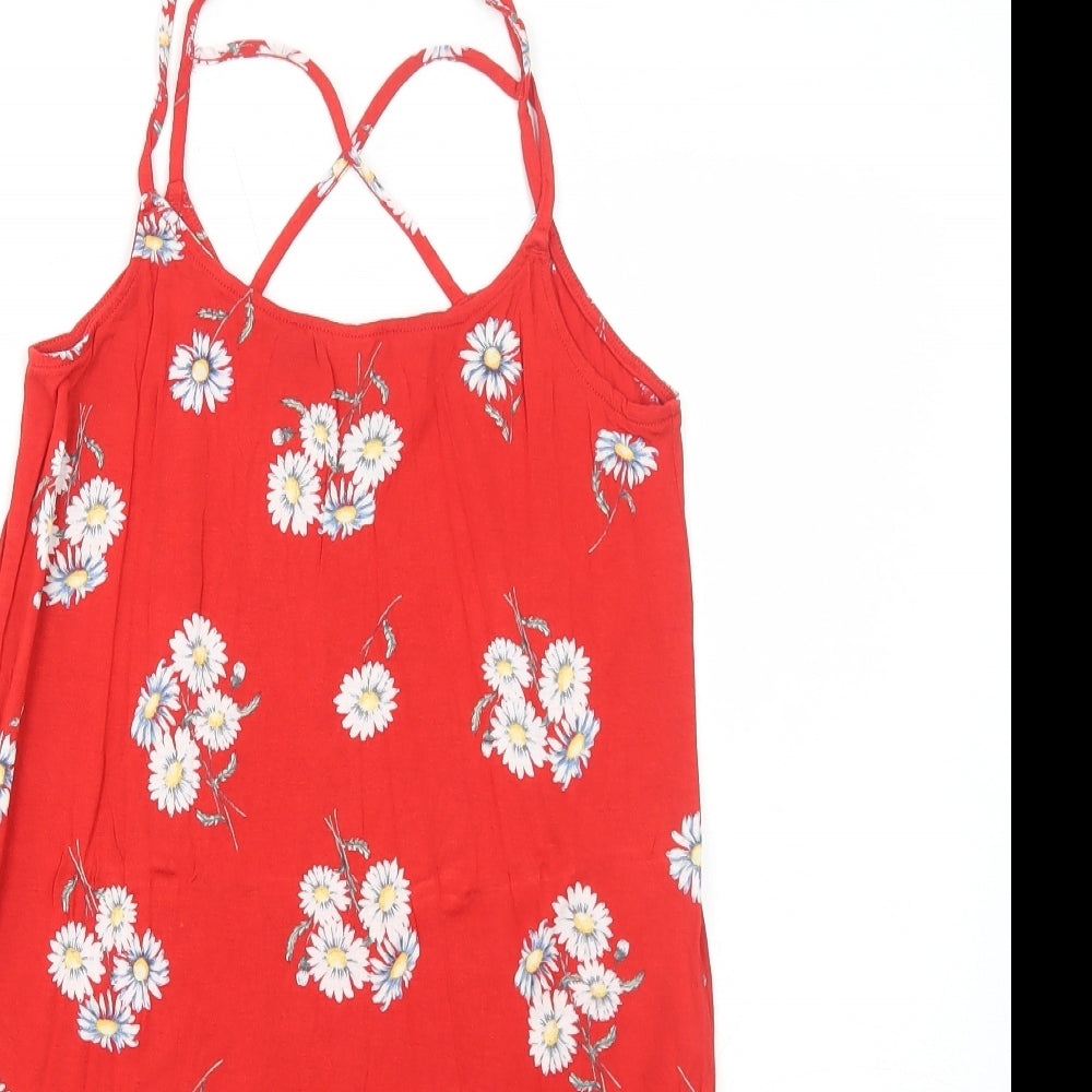 H&M Womens Red Floral Viscose Mini Size 6 Scoop Neck Pullover