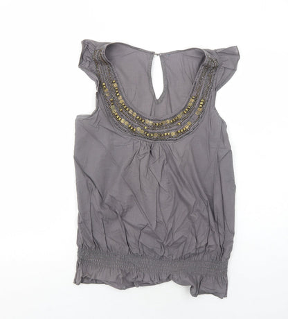 E-vie Womens Grey Cotton Basic Tank Size 14 Round Neck