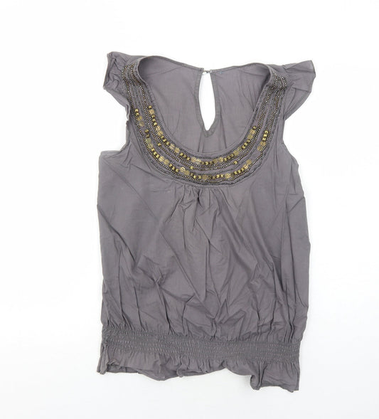 E-vie Womens Grey Cotton Basic Tank Size 14 Round Neck