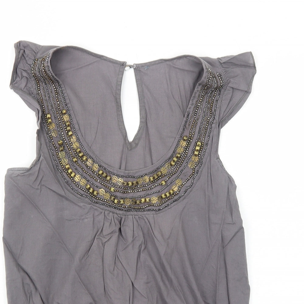 E-vie Womens Grey Cotton Basic Tank Size 14 Round Neck